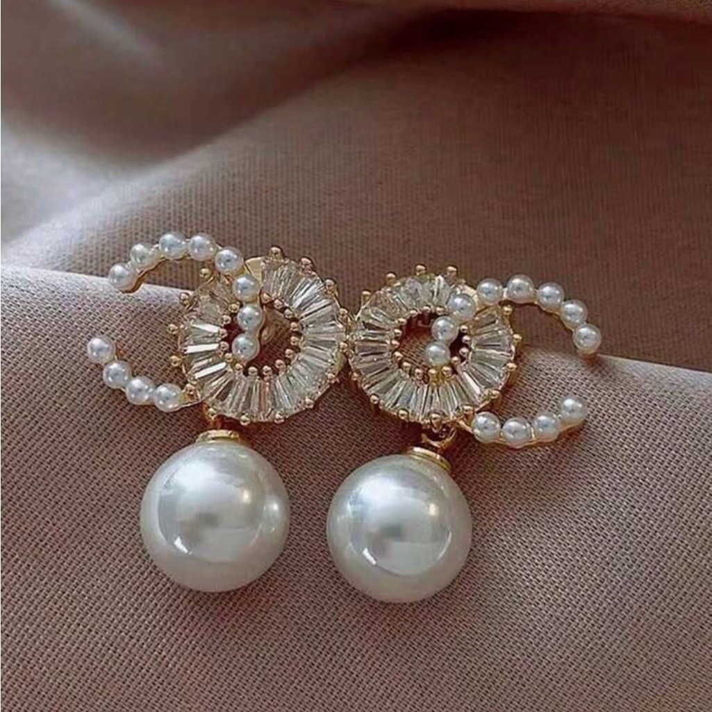 Double Cc Boutique Gold & Pearl Statement Hoop Drop Earrings